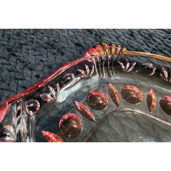 Duncan & Miller Ruby Flash Plaza 101 Oval Thumbprint Relish Dish – 1930s–1940s - Picture 6 of 11